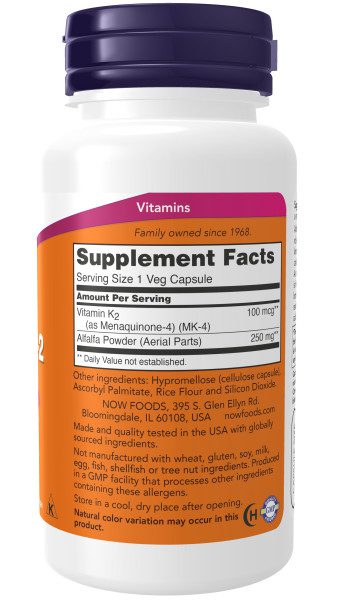 A bottle of vitamin k supplement facts