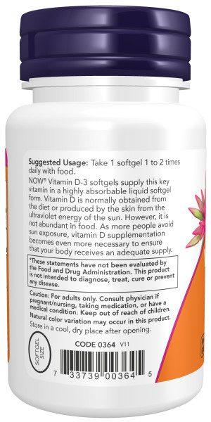 A bottle of vitamin d 3 is shown with the label.