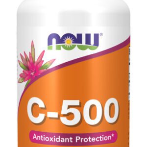 A bottle of vitamin c-5 0 0 is shown.