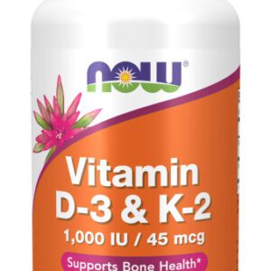 A bottle of vitamin d-3 and k-2 supplement.