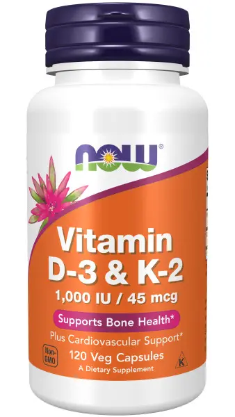 A bottle of vitamin d-3 and k-2 supplement.