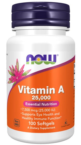 A bottle of vitamin a is shown.