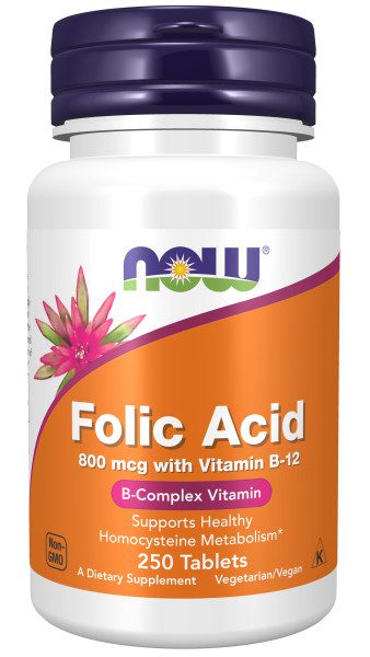 A bottle of folic acid with vitamin b 1 2.
