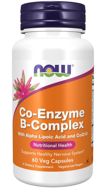 A bottle of vitamin b complex with alpha lipoic acid and coq 1 0.