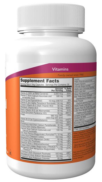 A bottle of vitamin supplement facts and ingredients.