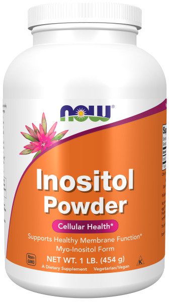 A bottle of inositol powder is shown.