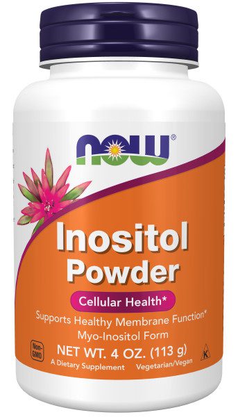 A bottle of now inositol powder.