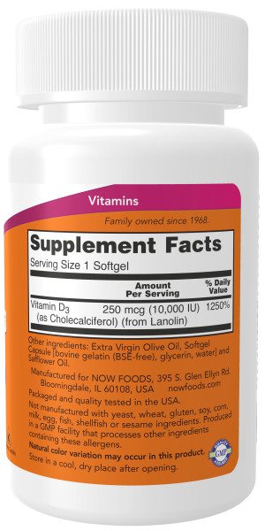 A bottle of vitamin d 3 supplement facts.