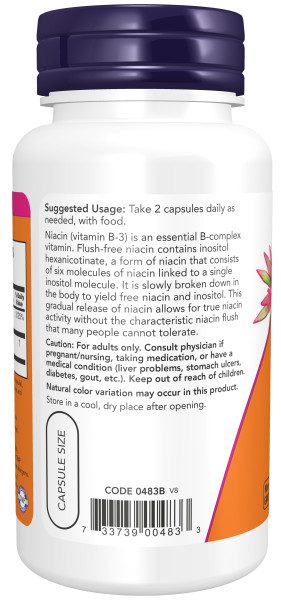 A bottle of vitamin b-3 is shown with the description.