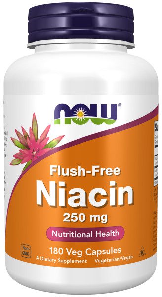 A bottle of flush-free niacin is shown.