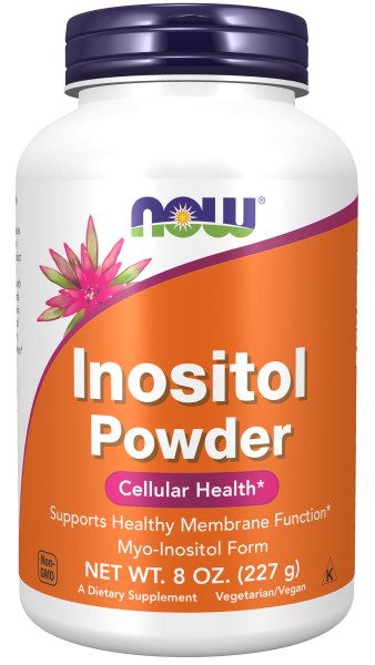 A bottle of inositol powder is shown.