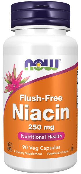 A bottle of flush-free niacin is shown.