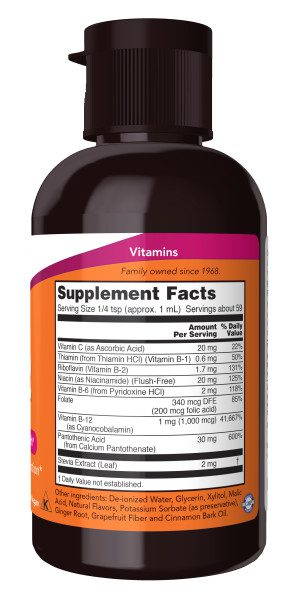 A bottle of vitamin water with the label for supplement facts.