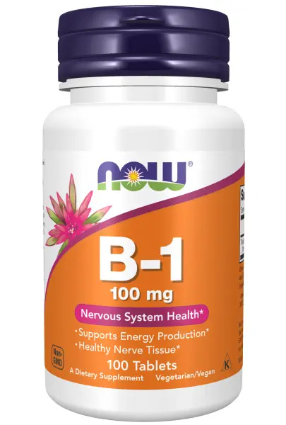 A bottle of vitamin b-1 is shown.