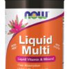 A bottle of liquid multi with a pink flower on it.