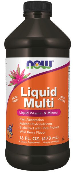 A bottle of liquid multi with a pink flower on it.