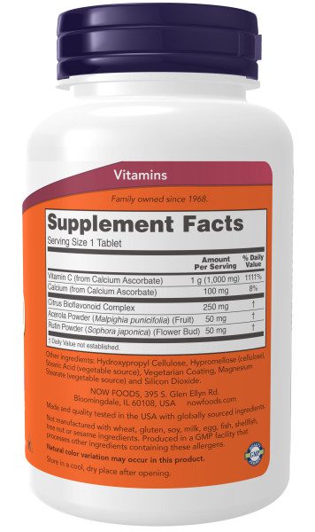 A bottle of vitamin c supplement facts