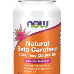 A bottle of natural beta carotene is shown.