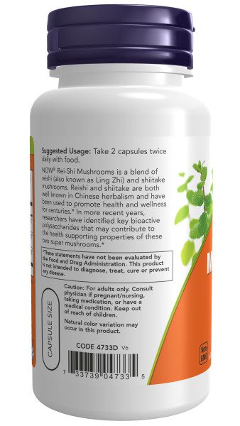 A bottle of mushroom supplement with ingredients information.